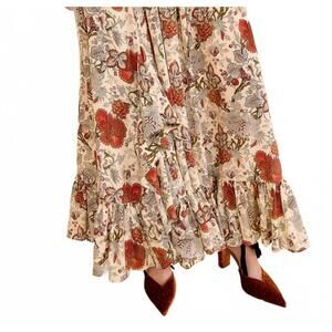 NEW ULLA JOHNSON lilou silk high waist ruffle midi skirt in winter garden